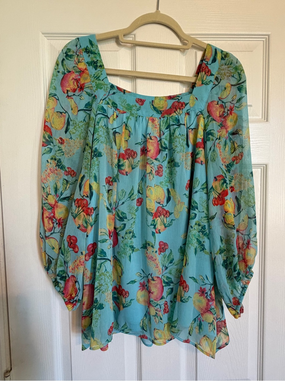 LC Lauren Conrad Aqua Floral Square-Neck Blouse